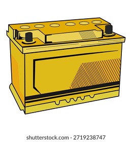 Eine gelbe Autobatterie mit Klemmen.