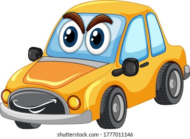 Yellow car with big eyes carton character isolated illustration