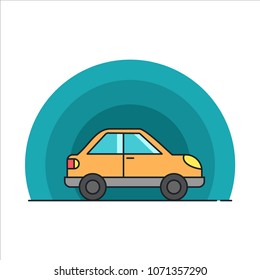 Yellow car with blue sky flat style rounded