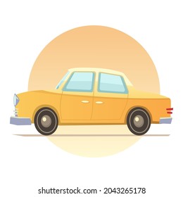 Yellow car, cartoon on a white background