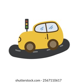 yellow car cartoon with traffic light