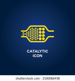 Yellow car catalytic converter system icon on sleepy background 