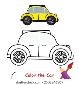 Página para colorear del coche amarillo, libro para colorear para los niños, Vector aislado del coche, libro para colorear del dibujo del coche para los niños