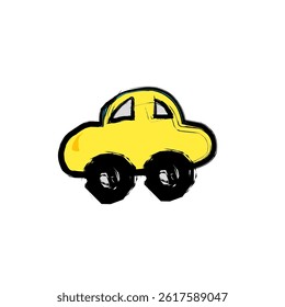 Yellow car doodle isolated in white background 