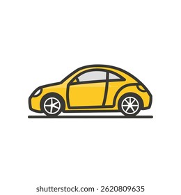 Yellow car drives modern road simple isolated