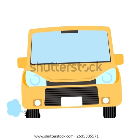A yellow car with a flat front tire