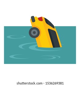 Yellow car flood icon. Flat illustration of yellow car flood vector icon for web design