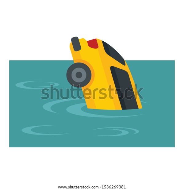 Yellow car flood icon. Flat illustration\
of yellow car flood vector icon for web\
design