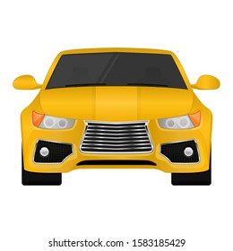 Yellow car. Front view. Vector 3d illustration isolated on white background
