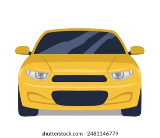 Yellow Car front view, vector illustration isolated on white background, eps