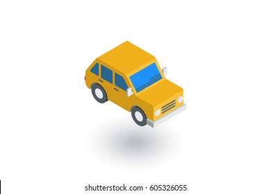 yellow car, hatchback isometric flat icon. 3d vector colorful illustration. Pictogram isolated on white background