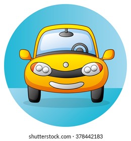 Yellow car icon, front view.