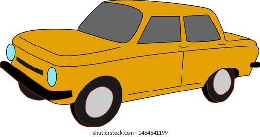 Yellow car, illustration, vector on white background.
