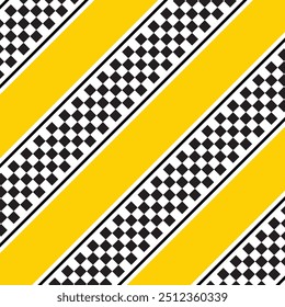 Yellow car and moto sports decals. Rectangle checkeres halftone designs for racing tournaments and competitions. Sample bold speed text words with linear patterns