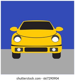 Yellow car on blue-grey background