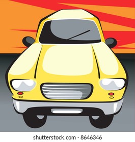 yellow car in red background 	