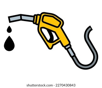 yellow car refueling icon. drops of gasoline. flat vector illustration