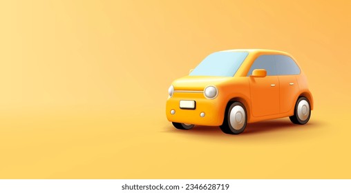 Modelo retro vintage de coche amarillo Ilustración 3d estilo caricatura vehículo lindo