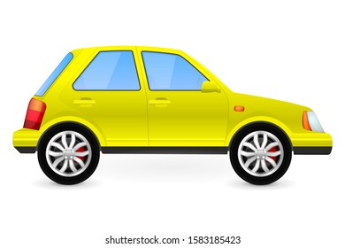 Yellow car. Side view. Vector 3d illustration isolated on white background