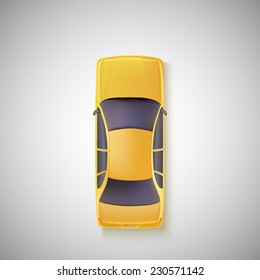 Yellow Car, Taxi On White Background. Top View.