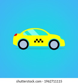 Yellow car with a taxi sign or vehicle transport service color icon. Trendy flat isolated symbol, sign for: illustration, logo, mobile, app, emblem, design, web, dev, site, ui, gui, ux. Vector EPS 10