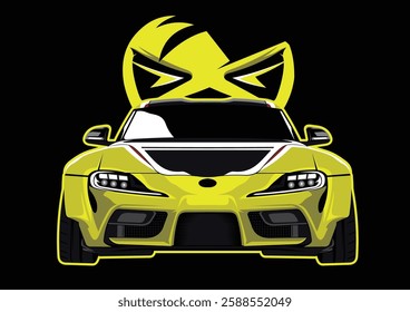 yellow car.
This illustration combines a super car and a pumpkin monster which makes it a background.
This image is very suitable for use as a wallpaper, shop identity, t-shirt screen printing, advert