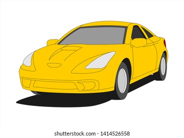 Yellow Car, Three-quarter view. Fast car. Modern flat Vector illustration isolated on white background.