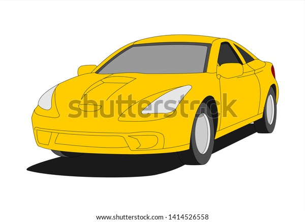 Yellow Car, Three-quarter\
view. Fast car. Modern flat Vector illustration isolated on white\
background.