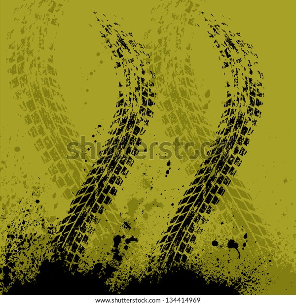 Yellow\
car tire track background with ink blots.\
eps10