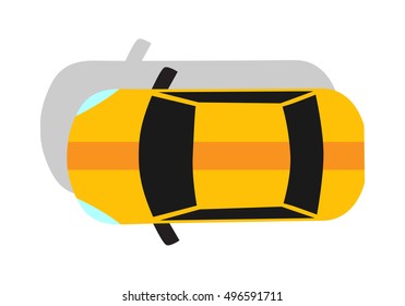 Yellow car from top view vector illustration. Flat design auto. Illustration for transport concepts, car infographic, icons or web design. Delivery automobile. Isolated on white background
