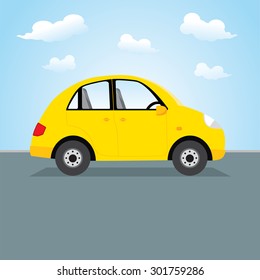 Yellow car. Vector illustration of a yellow car parking on the road.