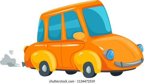 Yellow car. Vector isolated. Cartoon sport automobile on white background.