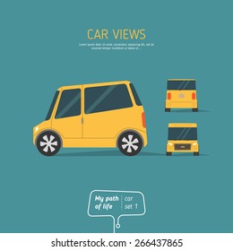 Yellow car views on blue background