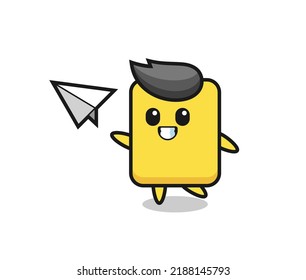yellow card cartoon character throwing paper airplane , cute style design for t shirt, sticker, logo element