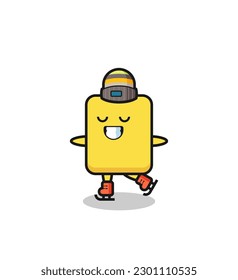 yellow card cartoon as an ice skating player doing perform , cute style design for t shirt, sticker, logo element