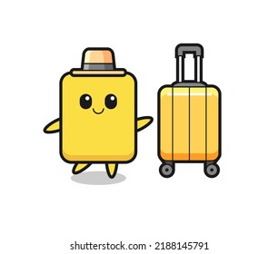 yellow card cartoon illustration with luggage on vacation , cute style design for t shirt, sticker, logo element