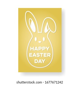 Yellow card with congratulations for Easter with an a bunny as an egg