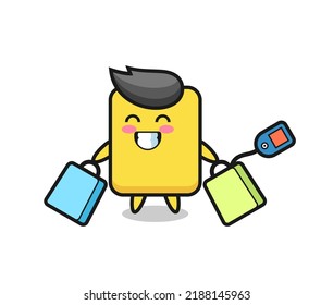 yellow card mascot cartoon holding a shopping bag , cute style design for t shirt, sticker, logo element