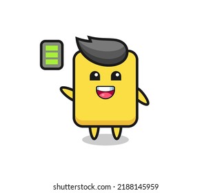yellow card mascot character with energetic gesture , cute style design for t shirt, sticker, logo element