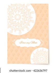 The yellow card on a white background. Congratulations on Mother's Day. Greeting card 
with a pattern and text. Stock vector
