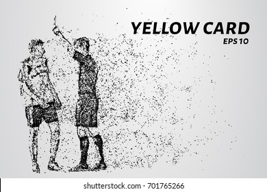 Yellow card of the particles. Referee gives player yellow card consists of dots and circles. Vector illustration.