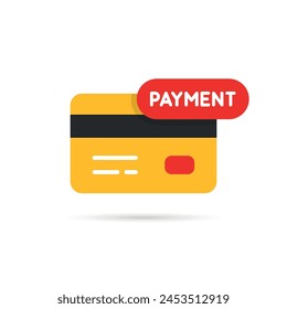 yellow card payment icon like cashless pay. flat style graphic trend modern abstract design retail logotype element isolated on white. concept of easy purchase of goods in the store with help ecard