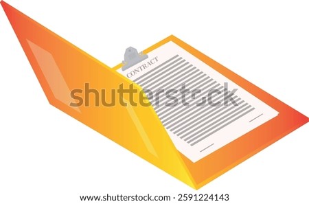A yellow cardboard or plastic folder containing a formal contract, agreement, or treaty