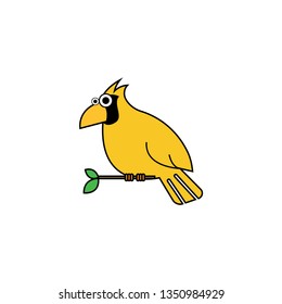 yellow cardinal bird cartoon vector on a white background