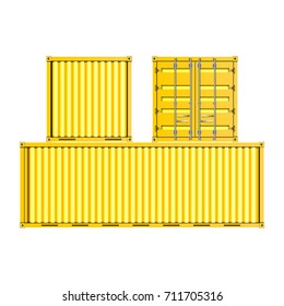Yellow Cargo Container Isolated on a white background. front,black and side view of container. vector illustrator. eps10