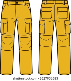 Yellow cargo pants, front and back view