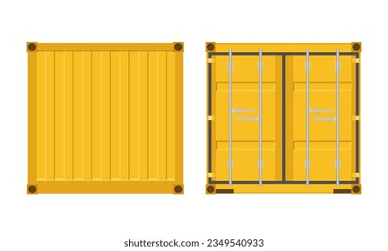 Yellow cargo storage container door. Metal container for transportation. Export and import. Vector illustration in flat style. Isolated on white background.