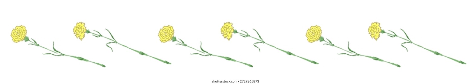 Yellow Carnation Flower Border Line Vector Set