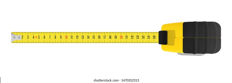 Yellow carpenter measuring tape with a metric units scale