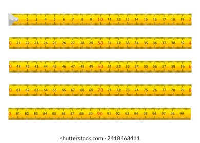 Yellow carpenter tape measure with scale, metric measuring tape centimeters. Professional ruler with scale metric for contractors precision for construction.